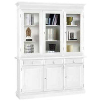 Cristalliera 6 ante 3 cassetti arte povera in legno massello e mdf con rifinitura in bianco 156x42x205 H