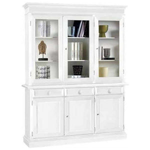 Cristalliera 6 ante 3 cassetti arte povera in legno massello e mdf con rifinitura in bianco 156x42x205 H