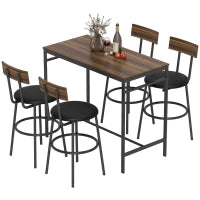 Set da Tavolo da Bar 5 Pezzi con 4 Sgabelli, Design Industriale, per Cucina, Sala da Pranzo, Legno, Acciaio, Marrone