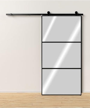 Porta Scorrevole 96x220 h cm con vetro in 3 sezioni effetto Specchio 