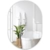 Specchio da Parete, Specchio da Bagno Ovale Moderno 70 x 50 x 2 cm con Cornice in Alluminio, Viti di Espansione per Sogiorno, Camera da Letto e Ingresso, Bianco