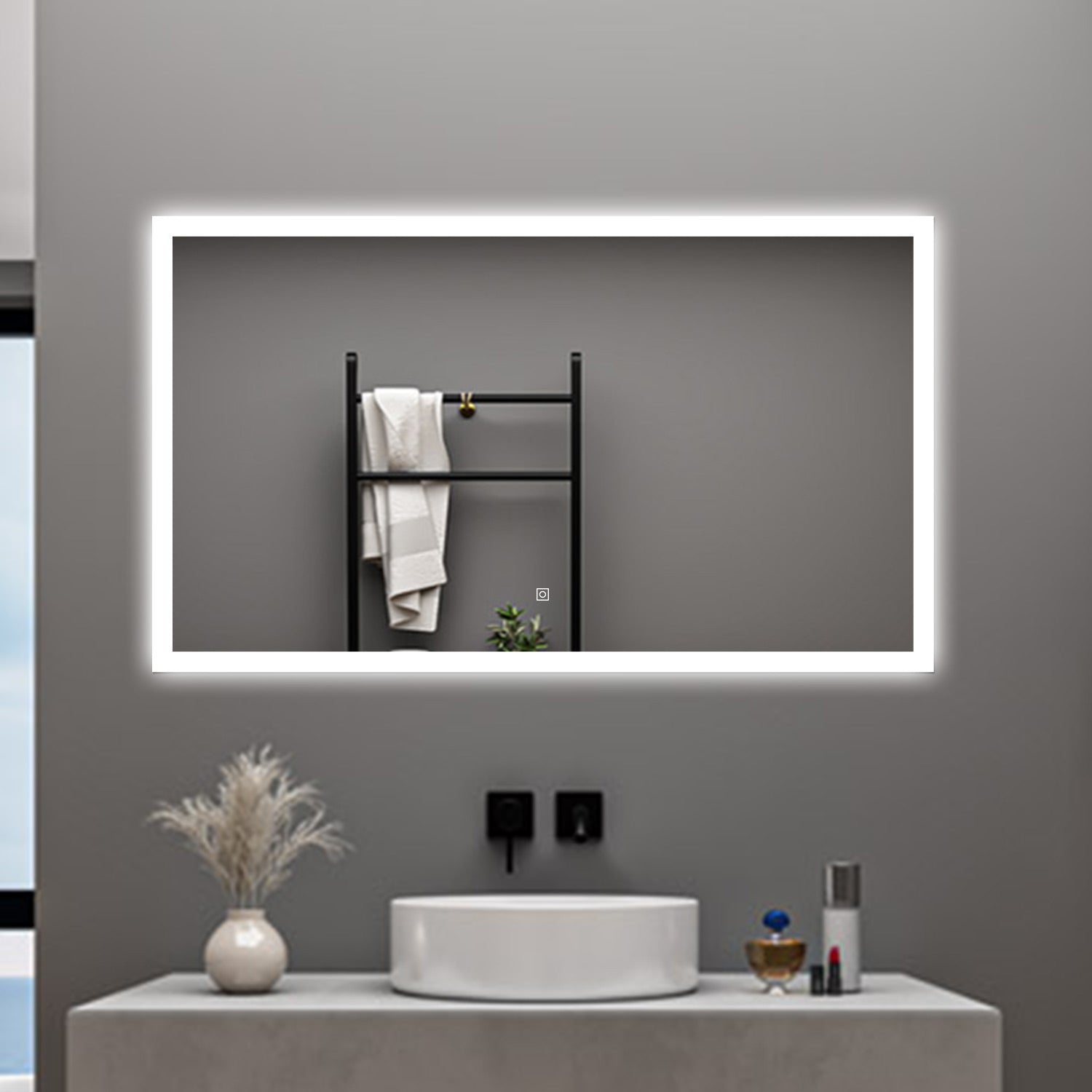 AICA Specchio da bagno  100 x 60 cm, dimmerabile, Funzione Memoria, antiappannamento, 3 colori
