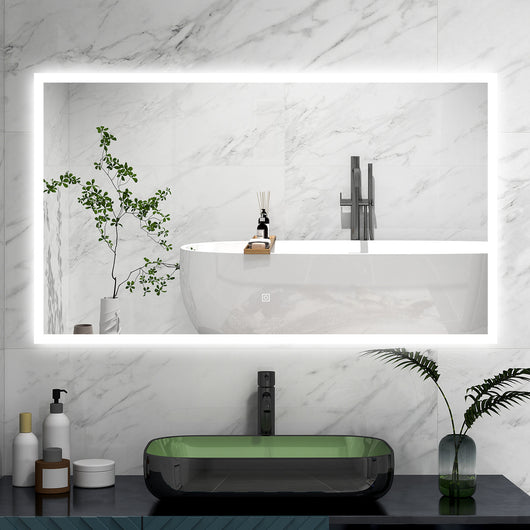 AICA LED Specchio da bagno 90¡Á70 cm, luminosit¨¤ regolabile a 3 colori, antiappannamento, memoria di interruzione di corrente