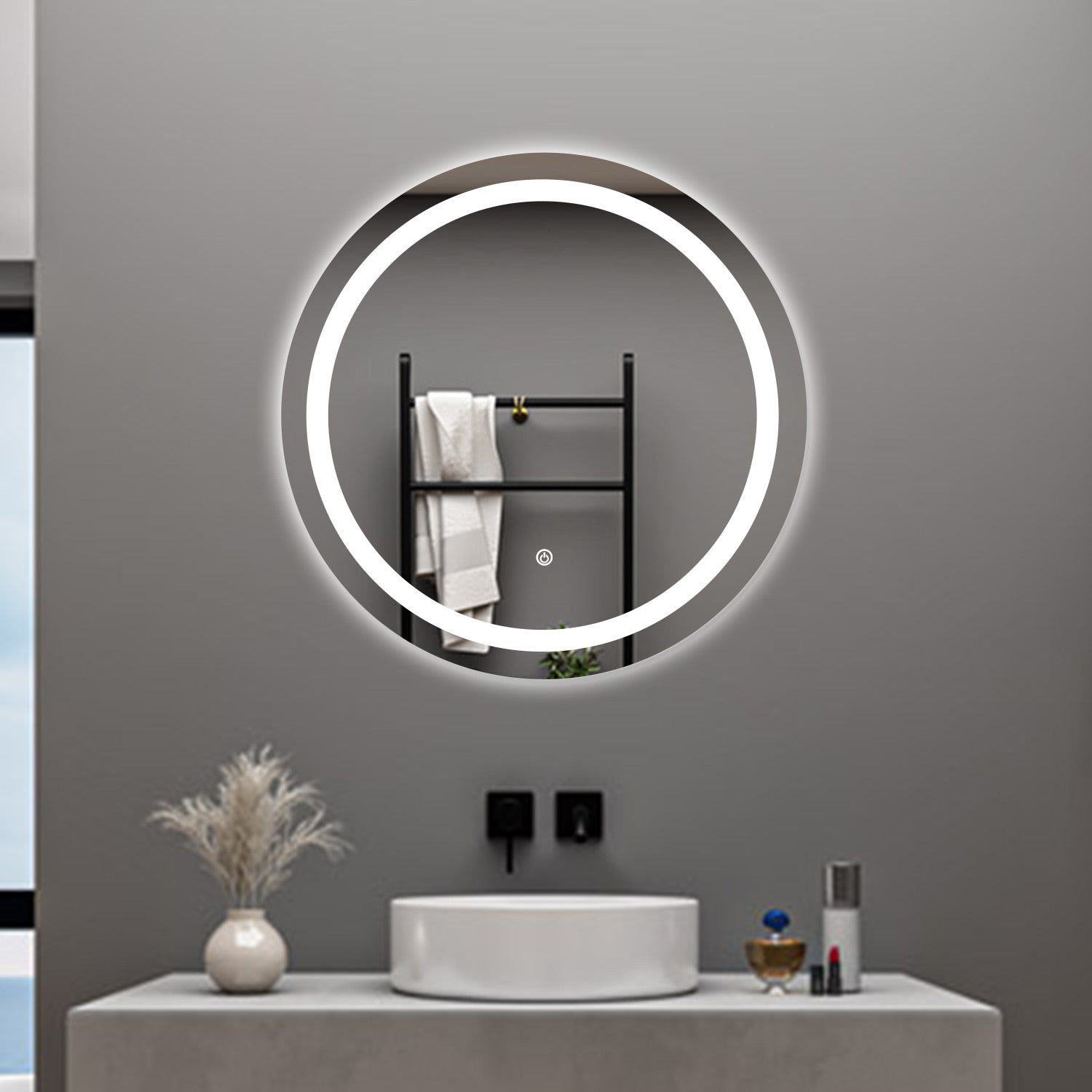 AICA Specchio da bagno 60 x 60 cm, antiappannamento, dimmerabile, interruttore touch, Funzione Memoria