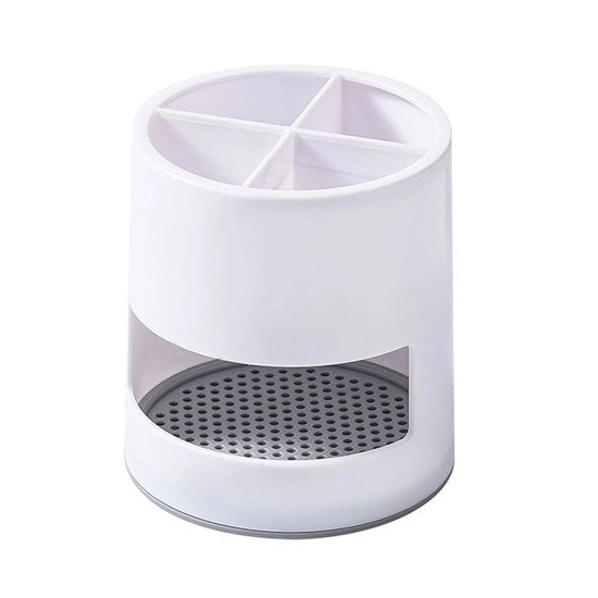 Organizzatore per Spazzolini e Pasta Dentale con 4 Celle - Con Scarico e Distributore - Bianco - 1 Pezzo