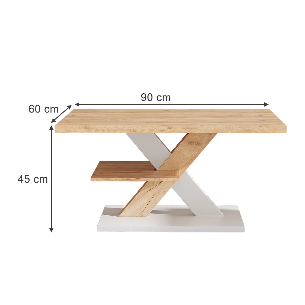 Vicco Tavolino da salotto Quercia/bianco 90 x 60 cm con ripiano