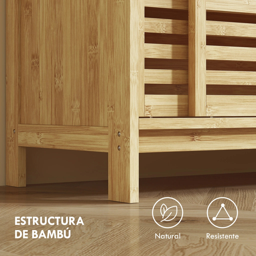 Armadietto Bagno in Bamb¨´ con Ante Scorrevoli 4 Ripiani ¨C Zephmum ¨C 80x34x80 cm Naturale