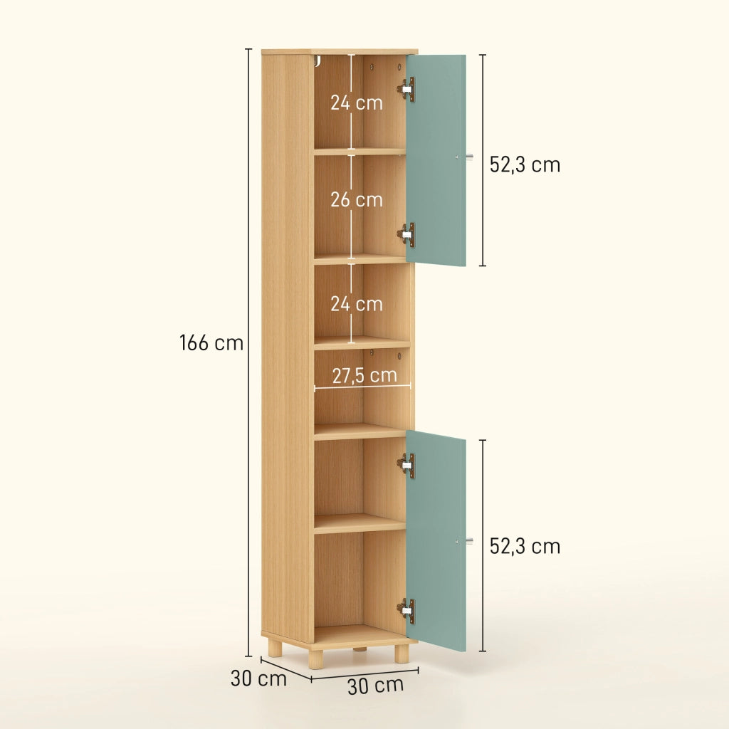 Mobile bagno salvaspazio colonna ¨C Xylo ¨C 2 ante 2 ripiani aperti verde 30x30x166 cm