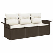 Set Divano da Giardino con cuscino 3 pz | Set Salotto da Giardino Marrone Poly Rattan