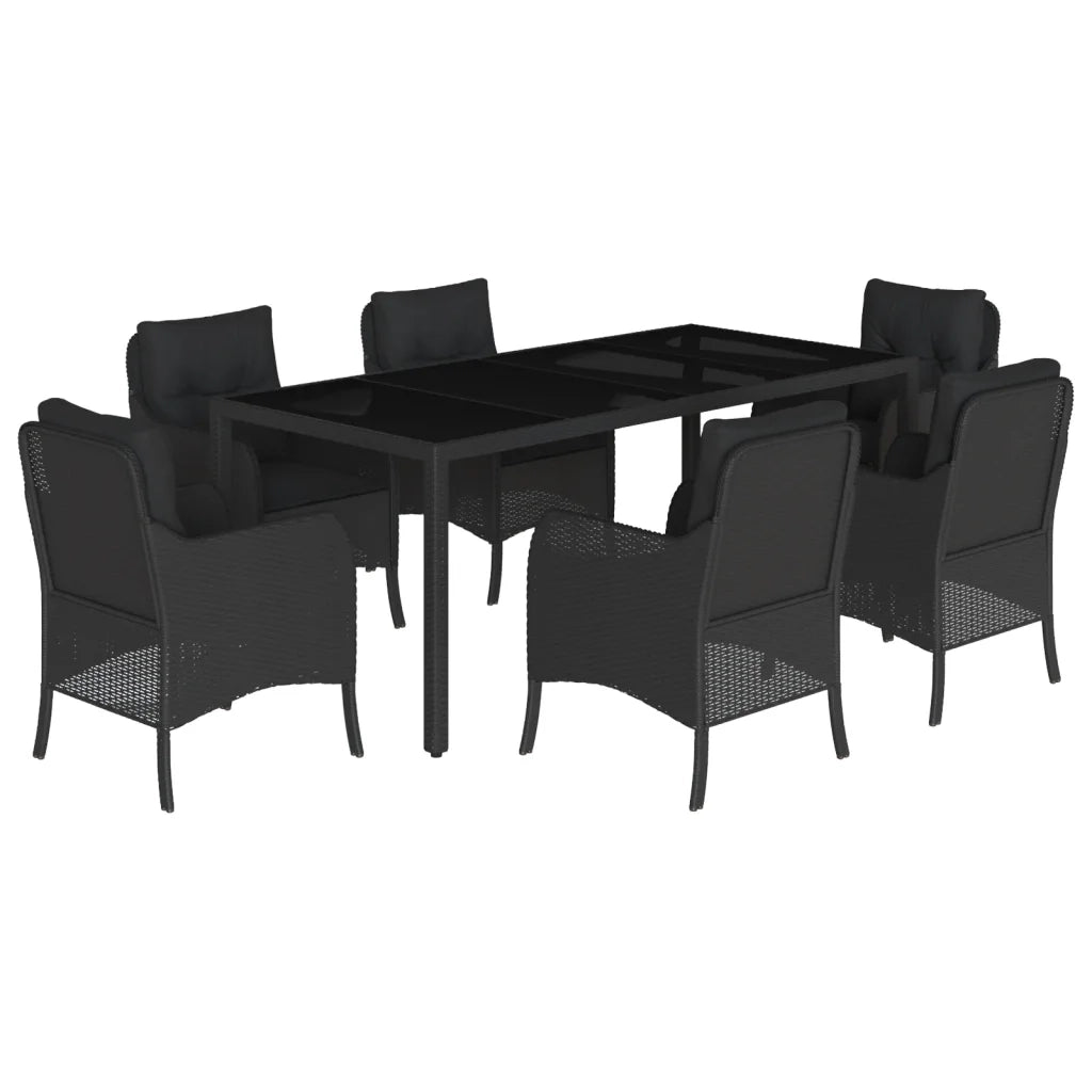 Set da Pranzo da Giardino 7 pz Nero con Cuscini in Polyrattan 3211852