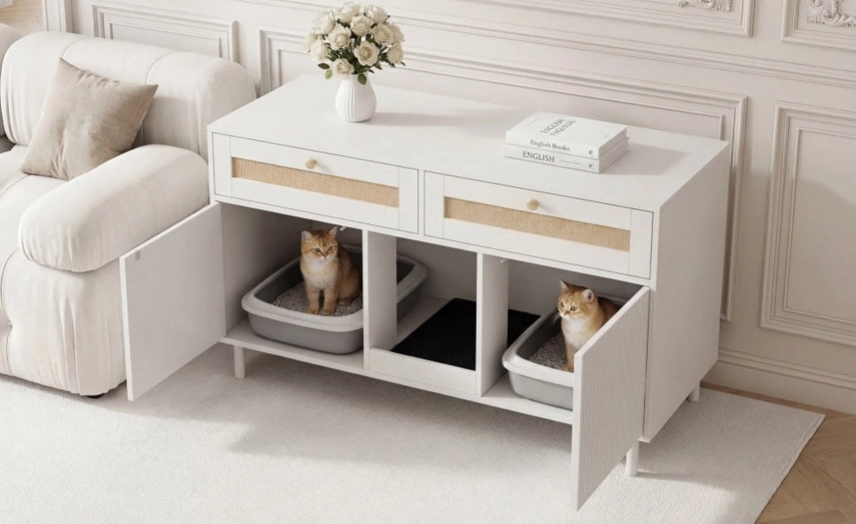 Mobile per lettiera per gatti con cassetto bianco