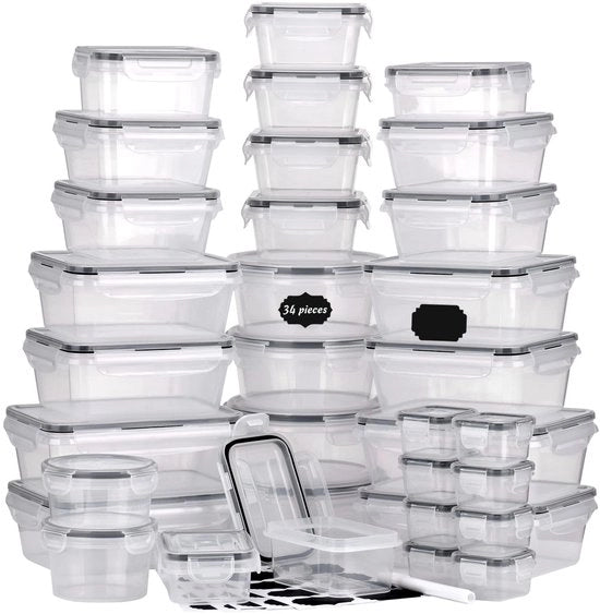 Set di contenitori per alimenti a 68 pezzi (34 contenitori con coperchi e 34 coperchi) set di contenitori in plastica con coperchi contenitori con coperchi per la preparazione di pasti a chiusura ermetica per la cucina e l'uso domestico