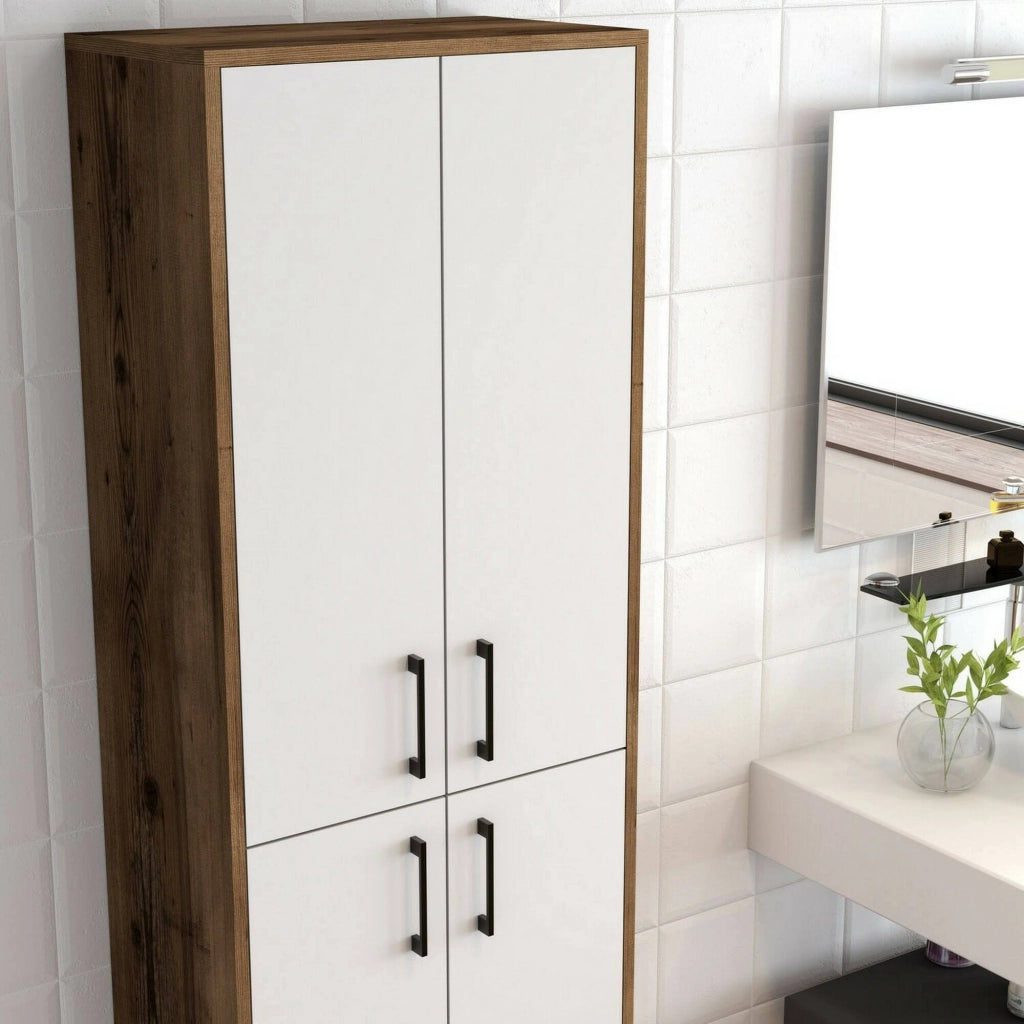 Armadio multiuso grande Amata, Mobile multifunzionale, Mobiletto scarpiera, Guardaroba porta scarpe, 60x35h200 cm, Noce e Bianco