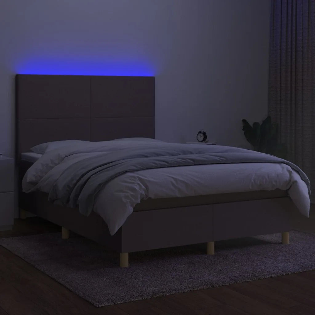 Letto a Molle con Materasso e LED Tortora 140x200 cm in Tessuto 3135281