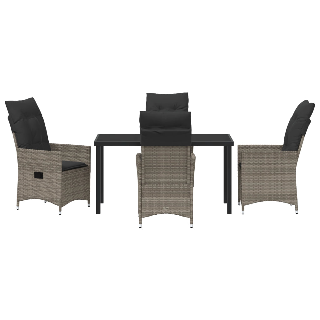 Set da pranzo da giardino 5 pezzi con cuscini grigio in polyrattan