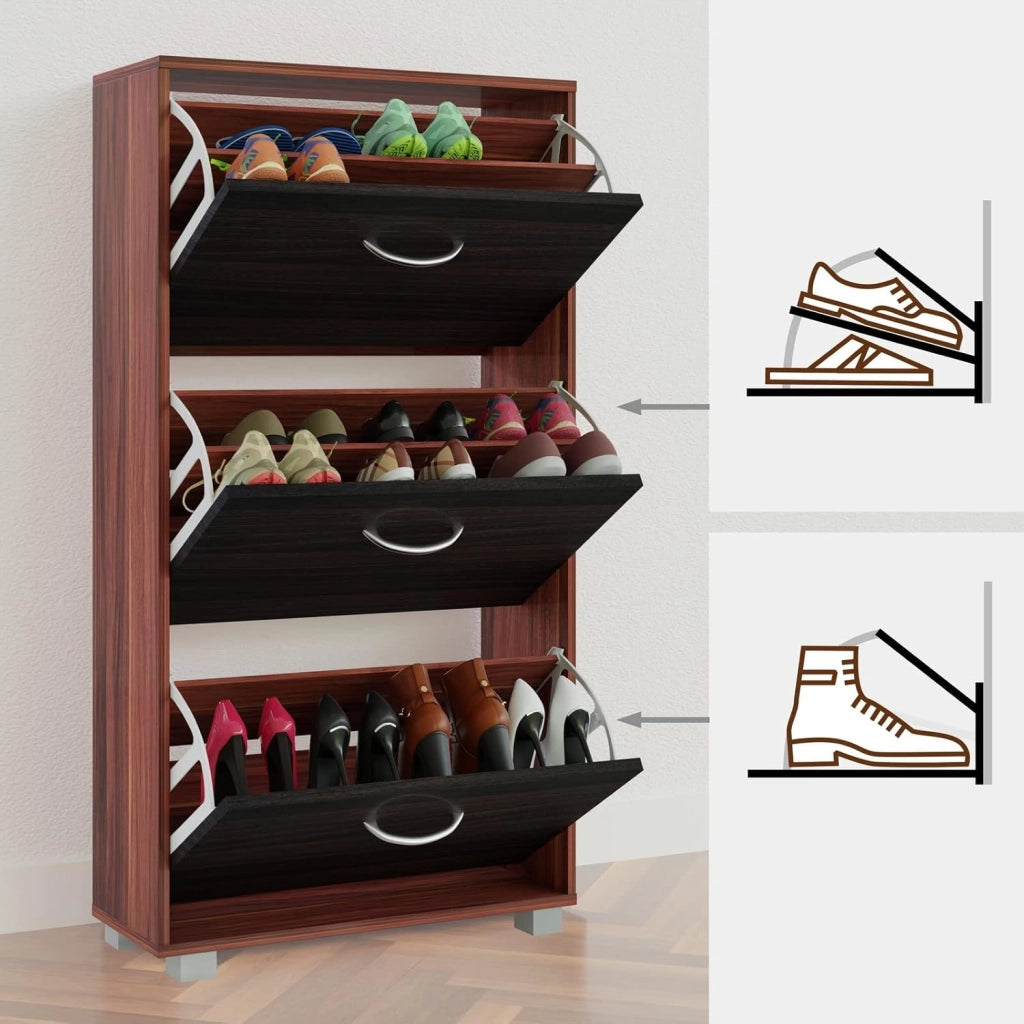 Scarpiera Mobile per Scarpe Legno Marrone 3 Scompartimenti 115x60x24 cm Scaffale Salvaspazio