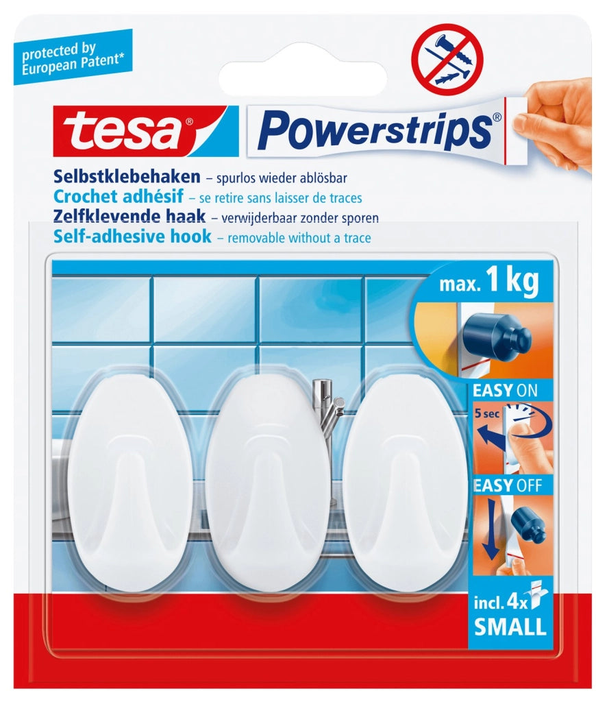 GANCIO OVALE 'POWERSTRIPS®' SMALL 3 ganci + 4 strisce - TESA