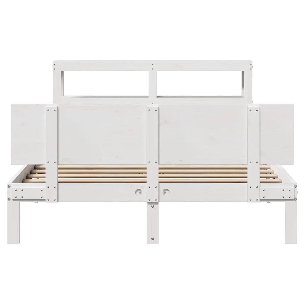 Giroletto con Testiera Bianco 135x190 cm Legno Massello di Pino 3306077
