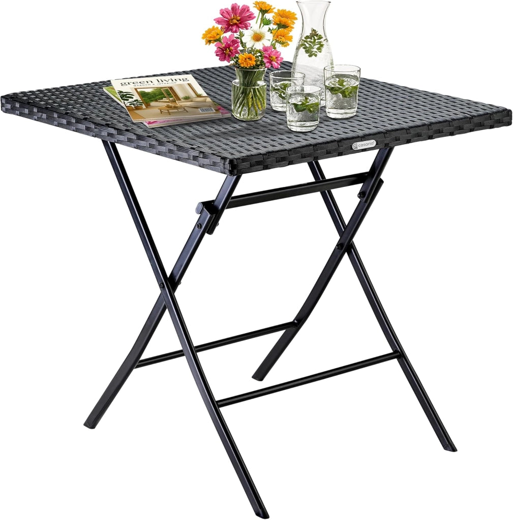 Tavolo Pieghevole in Polyrattan 65x65cm Salvaspazio Max Carico 60kg Giardino Esterno Terrazza Balcone Campeggio