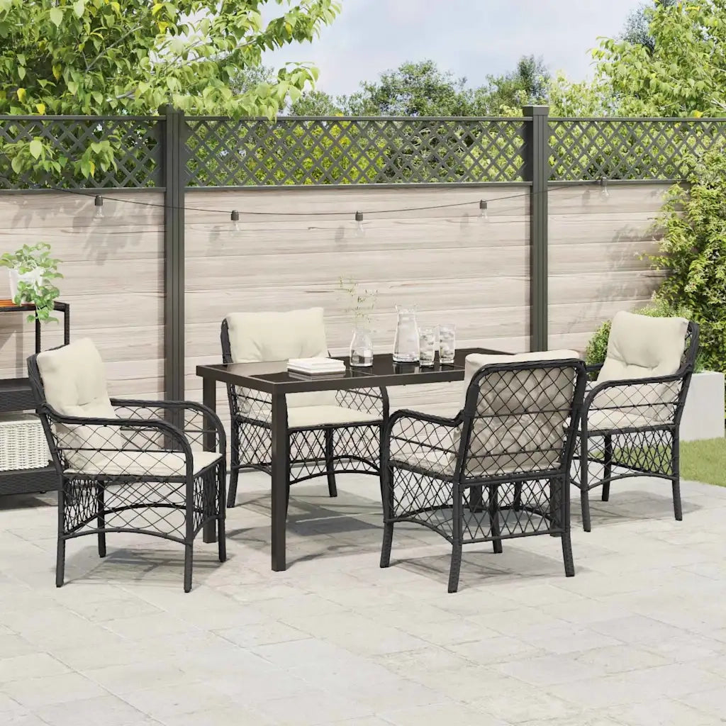 Set da Pranzo per Giardino con cuscino 5 pcs Nero polyrattan 3380199