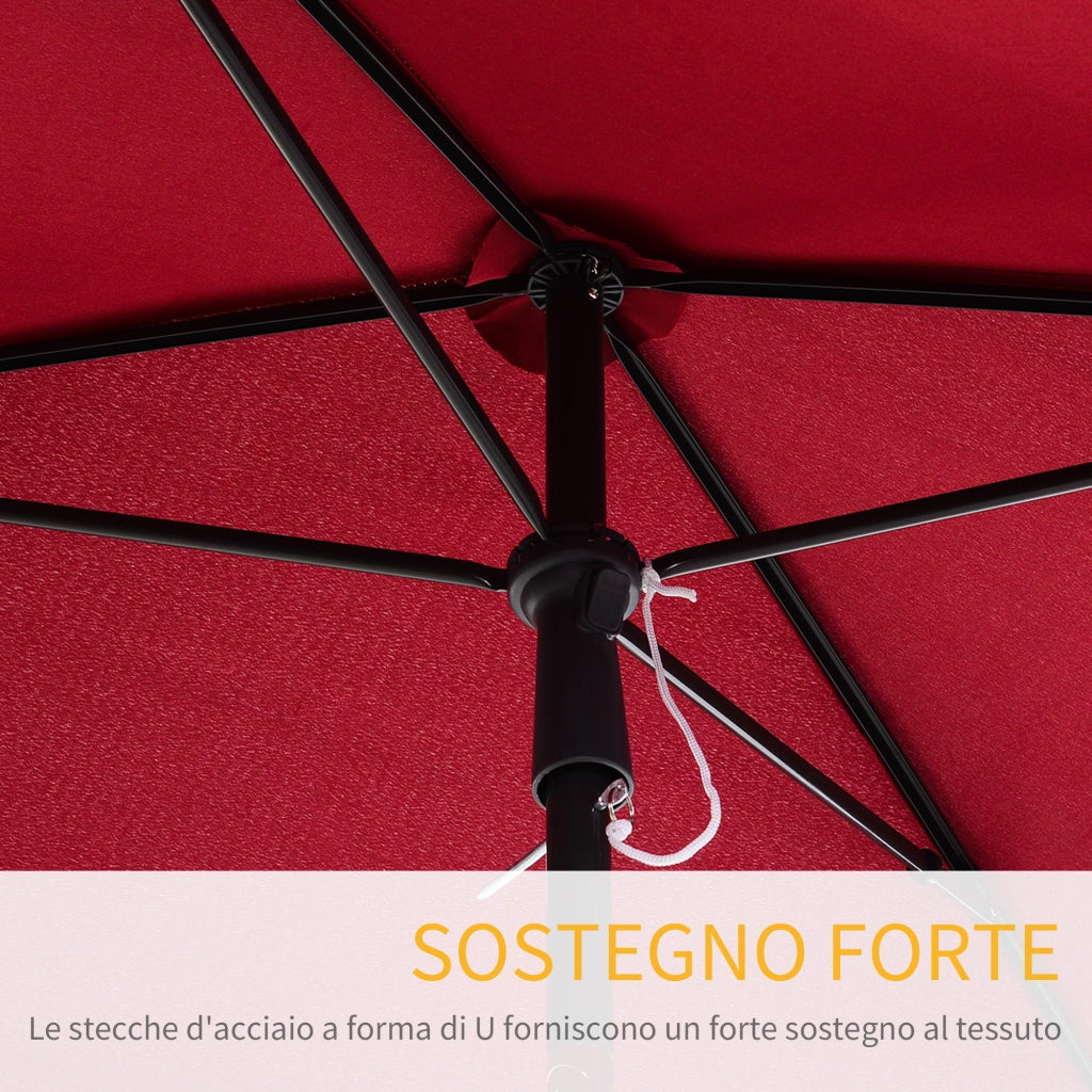 Easycomfort Ombrellone da Giardino Rettangolare 2x2.4 m con Inclinazione Regolabile, Rosso e Nero