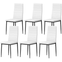 Set da 6 Sedie da Pranzo Moderne Rivestite in Lino Sintetico con Schienale Alto e Gambe in Metallo 41x50x97 cm Bianco