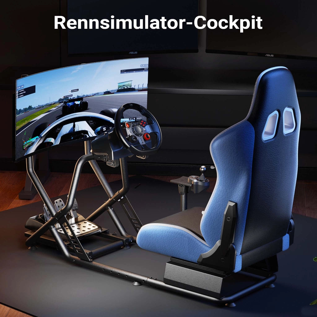 Postazione simulatore di guida 71 x 136 x 108 cm, con cockpit, reggi monitor e sedia gaming con portata max 100 kg, fissaggi per volante, leva del cambio e pedali