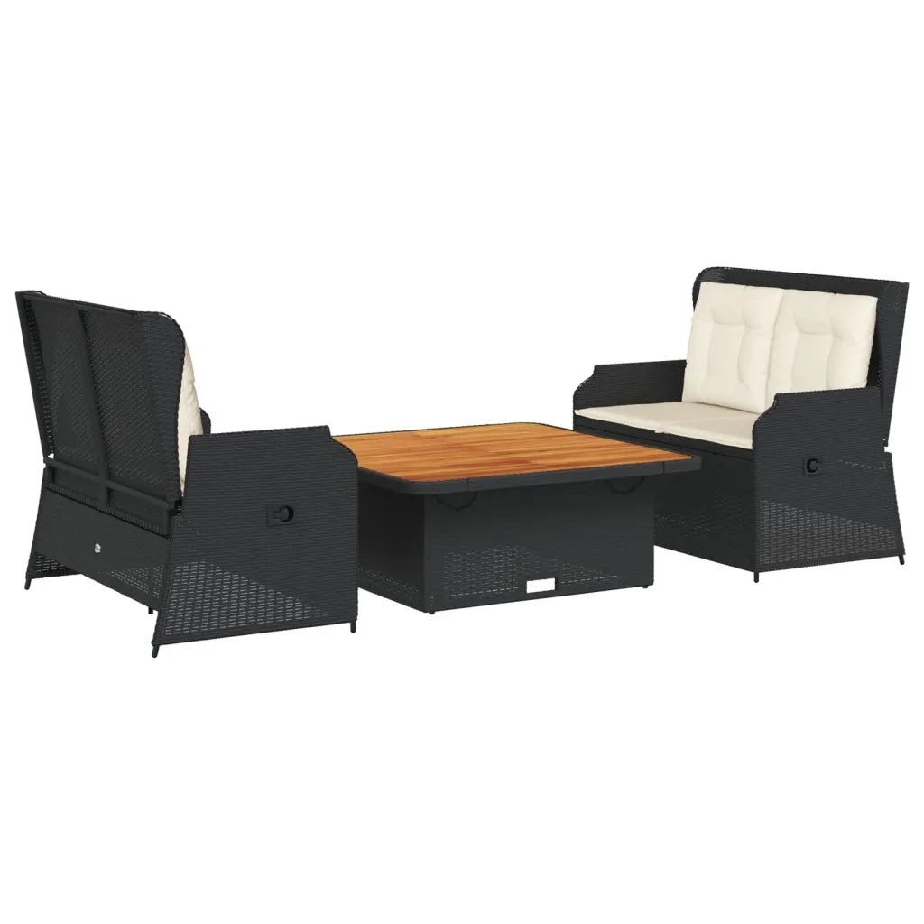Set Divani da Giardino 3 pz con Cuscini Nero in Polyrattan