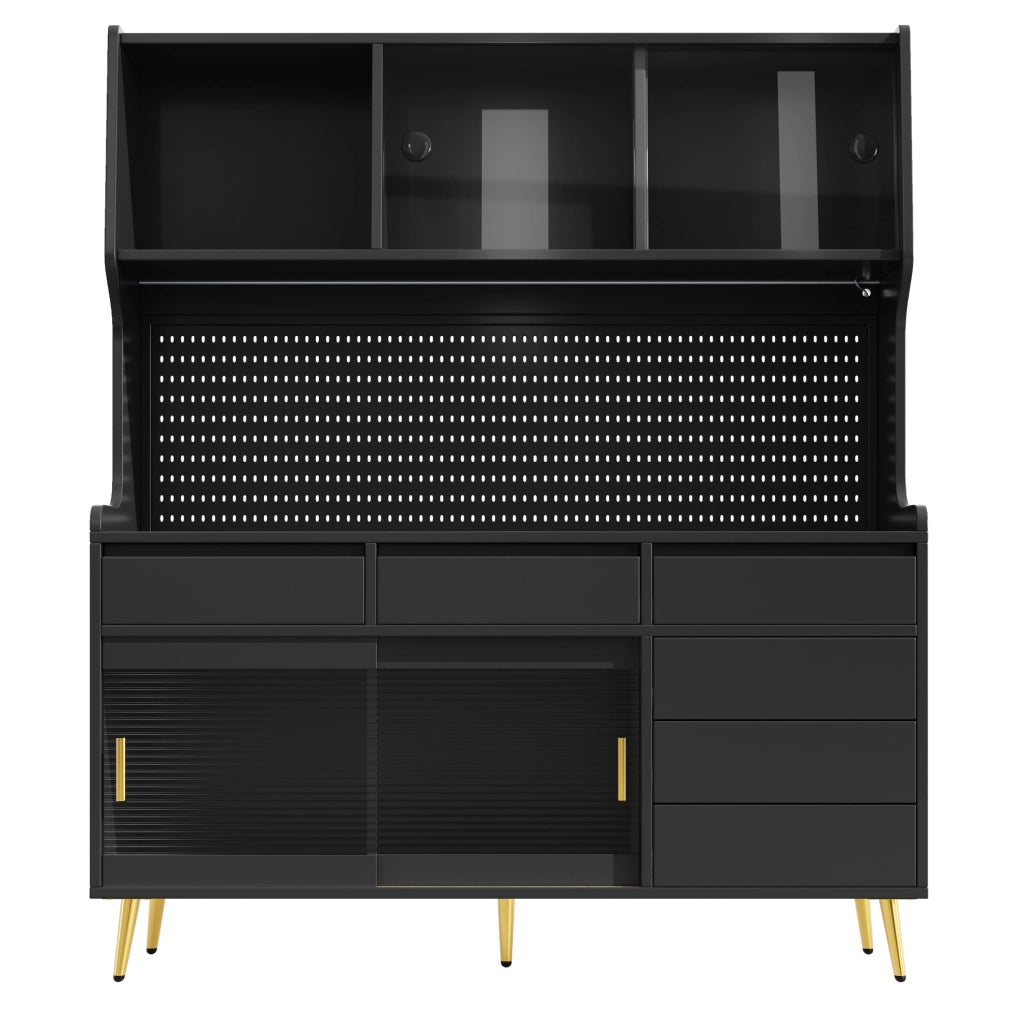 Credenza alta nera 145x39x171 cm con LED controllabili tramite app