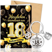 Carta auguri 18° compleanno - Set di carte augurali - Regali - Chiave da porta - Buste - Amuleto di fortuna - Carta augurale