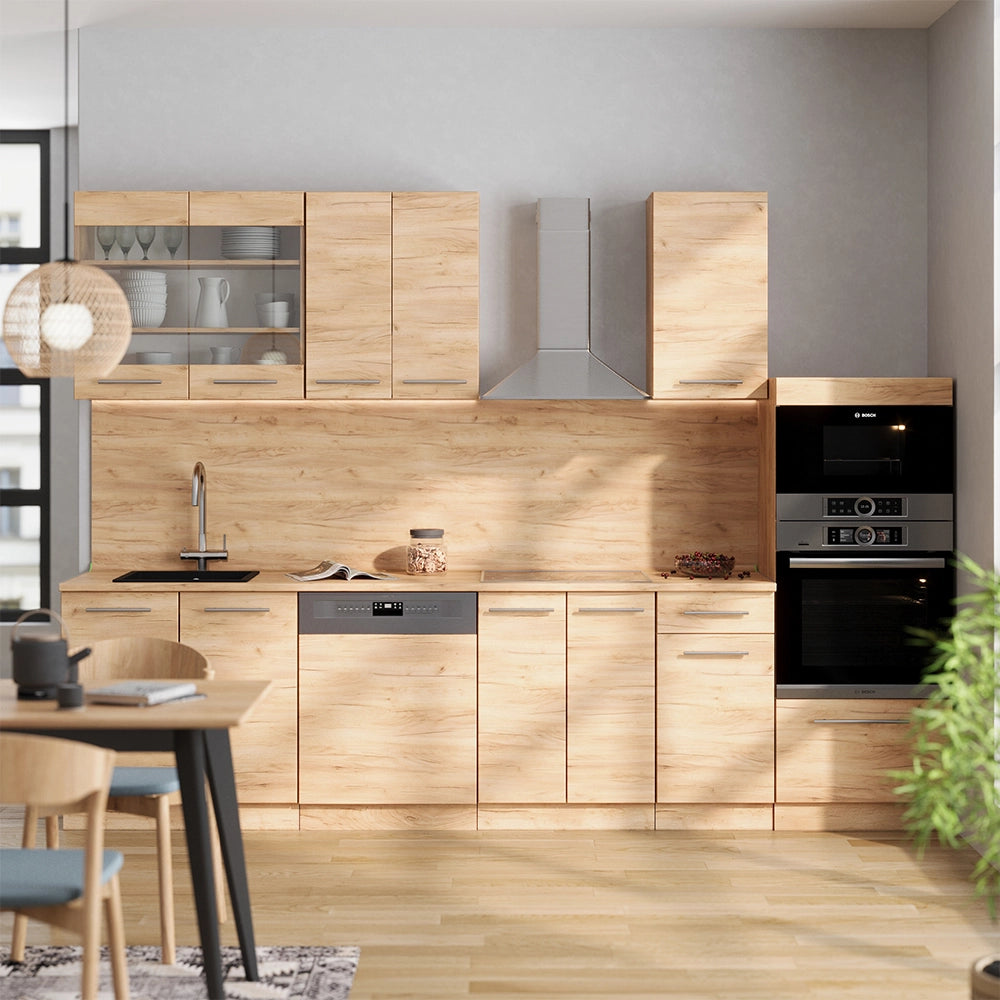 Cucina componibile Fame-Line Rovere dorato/Rovere dorato 300 cm con armadio alto, PL Antracite Vicco