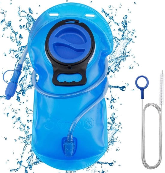 Sacca idratazione 2 L - BPA libero - Inerte - Borsa idratazione - Valvola a mordace - Set di spazzole per pulizia - Adatto per campeggio/fuoriradio/walking