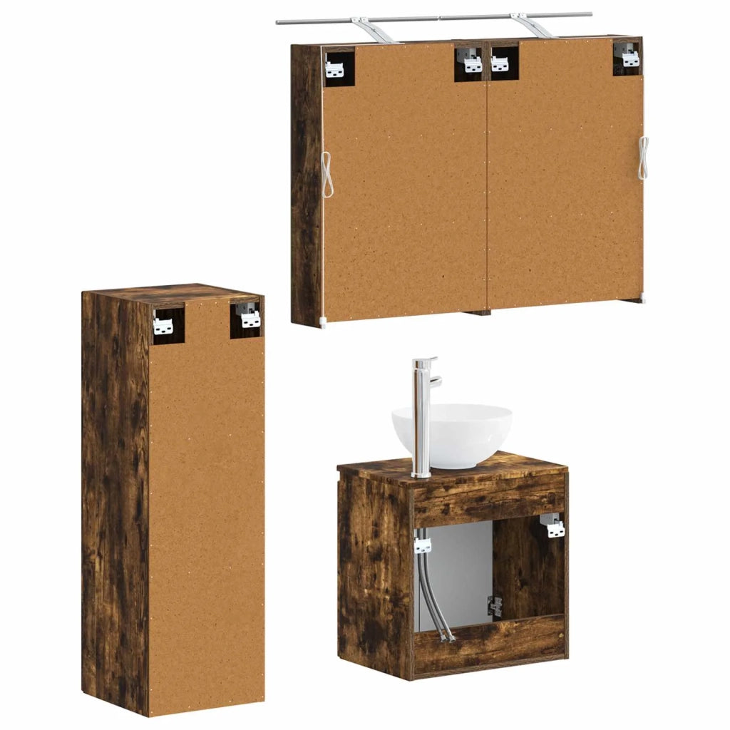 Set di mobili per il bagno 4 pz Rovere Fumo 3407411