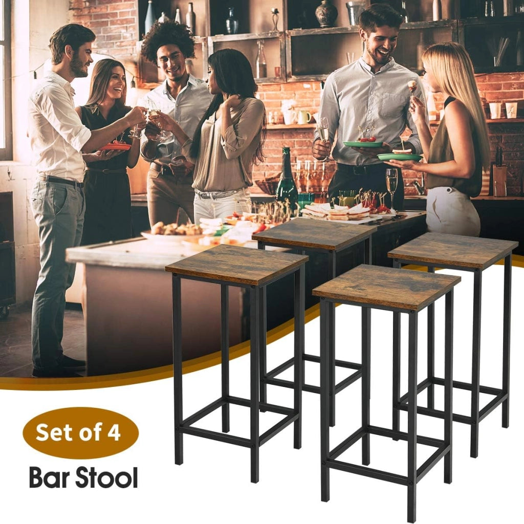 Set di 4 Sgabelli Quadrati da Bar, Design Industriale con Sedie, Poggiapiedi, di Telaio in Ferro, per Cucina/Bistrot/Caffè, Portata di 150KG, 30x30x72cm