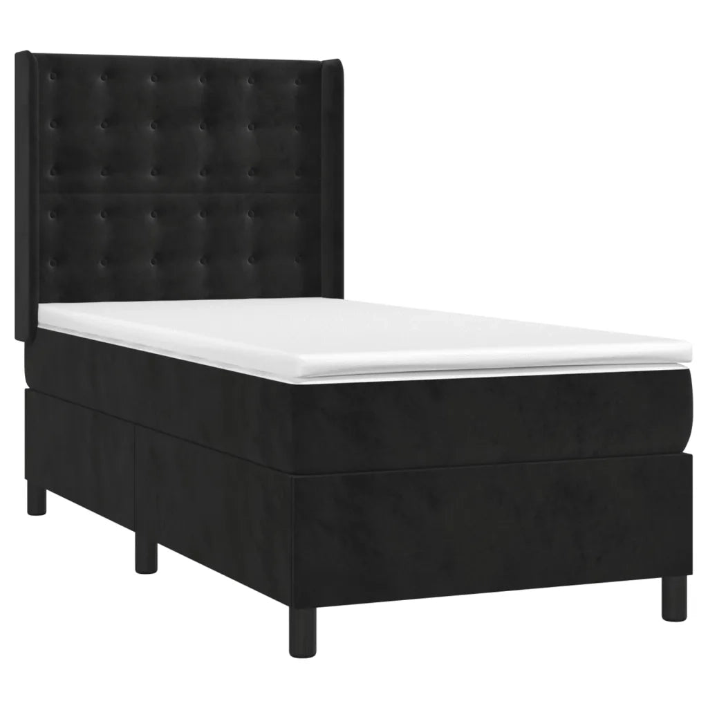 Letto singolo | Letto per adulti | Giroletto a Molle con Materasso Nero 90x200 cm in Velluto