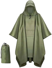 Poncho Impermeabile Multifunzionale - 210*140cm - Impermeabile Poncho Multifunzionale - Poncho con Cappuccio e Tasca Petto - con Tasca di Riposo - per Viaggi, Escursioni, Campeggio, Pesca - Verde