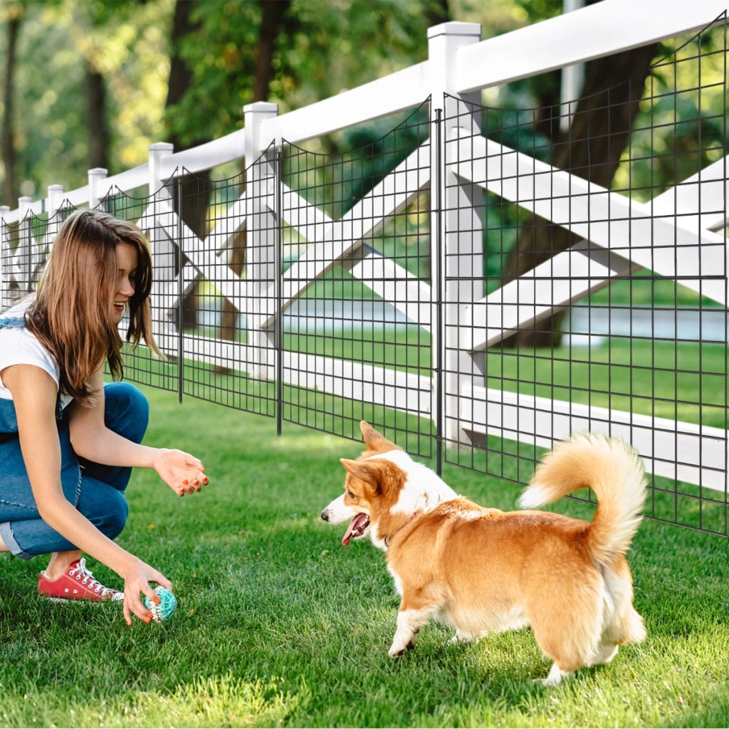 Recinzione da giardino in metallo con 5 pannelli e 5 picchetti, Recinto animali alto 98cm per cani Nero-Decorazioni da giardino