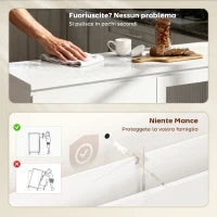 Credenza Buffet in Legno con 4 Cassetti e Armadietto con Ante in Vetro e Ripiani Regolabili, 120x40x91 cm, Bianco