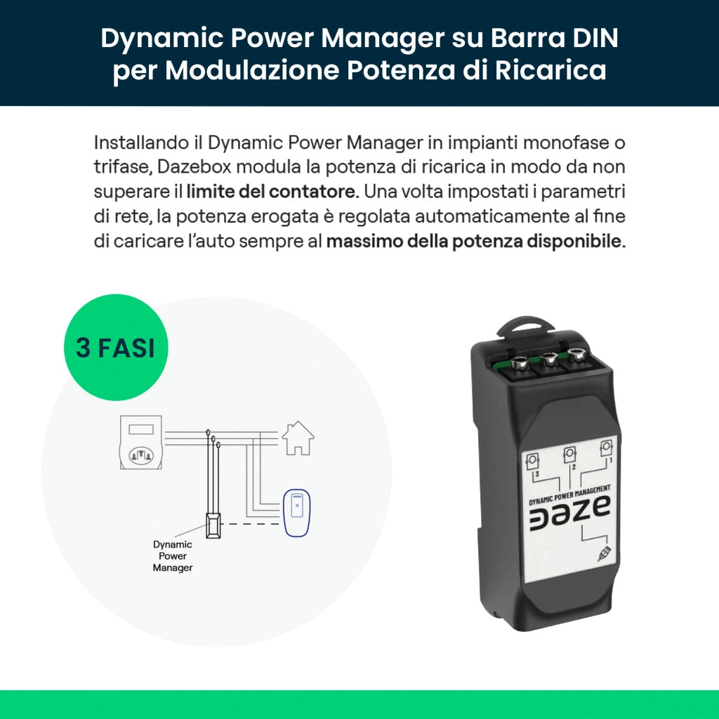 Daze Dynamic Power Manager su Barra DIN per Modulazione Potenza di Ricarica Wallbox Trifase 30kw DPMT