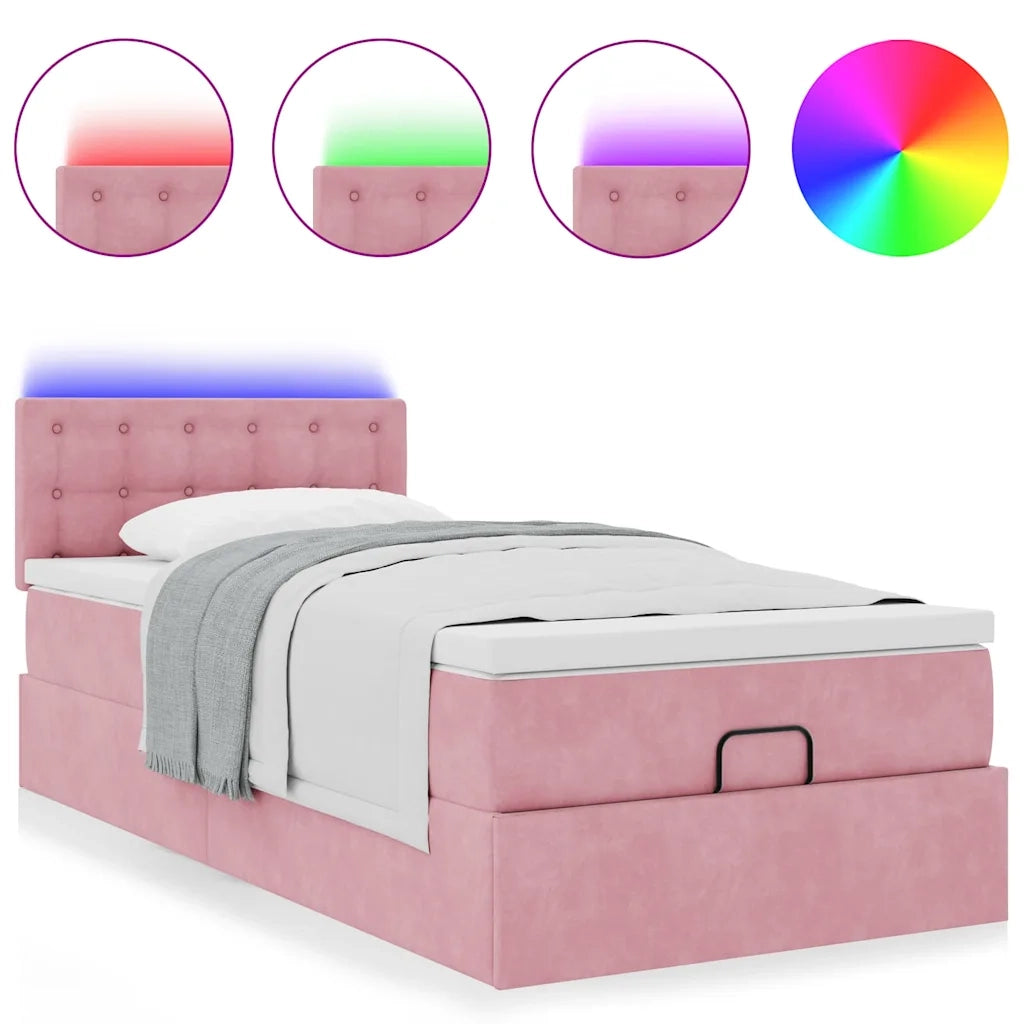 Struttura Letto Pouf con Materasso Rosa 90x190 cm in Velluto 3312739