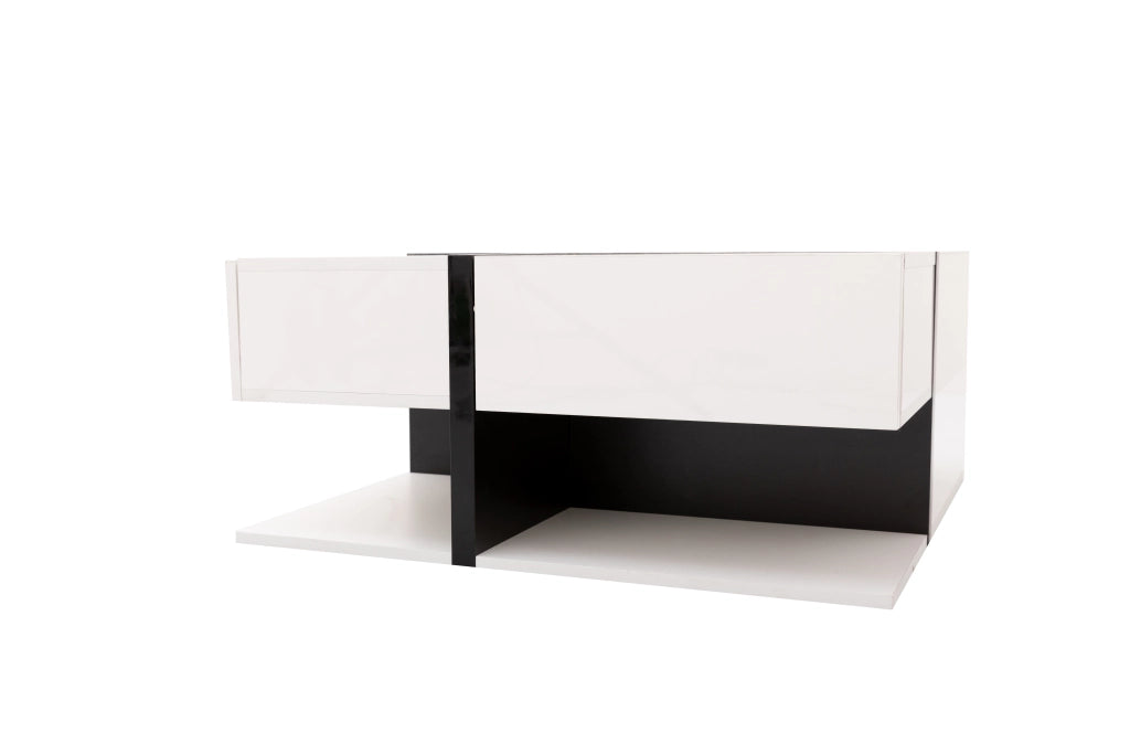 TAVOLINO DA SALOTTO Quadrato 78x78x36 cm Bianco Lucido con 4 Cassetti