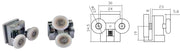 Coppia Cuscinetti Doppia Ruota Attacco Superiore Metallo Cromato Box Doccia – Ø23 mm – Vetro 8 mm – Foro 9 mm