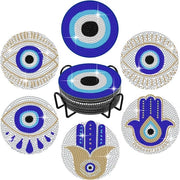 Set di verniciatura a diamanti 5D a 6 pezzi con supporto, set di verniciatura a diamanti DIY con tema "Occhio Cattivo Blu", accessori, set di verniciatura a diamanti Hamsa Mano per principianti e adulti, decorazione di interni boho.