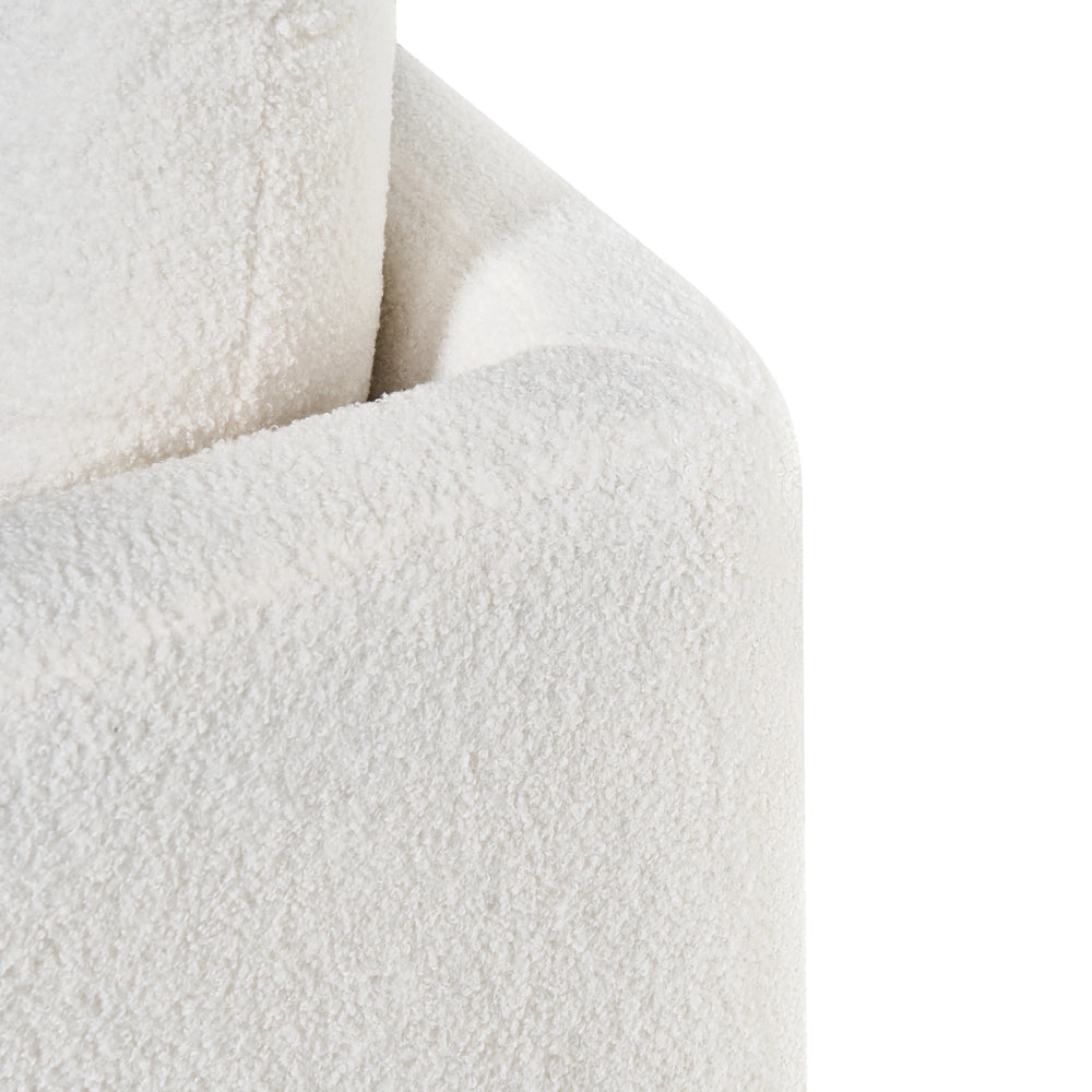 Divano a 2 posti Rivestimento in bouclè bianco Gambe in legno con braccioli Angolo lettura soggiorno Stile scandinavo moderno