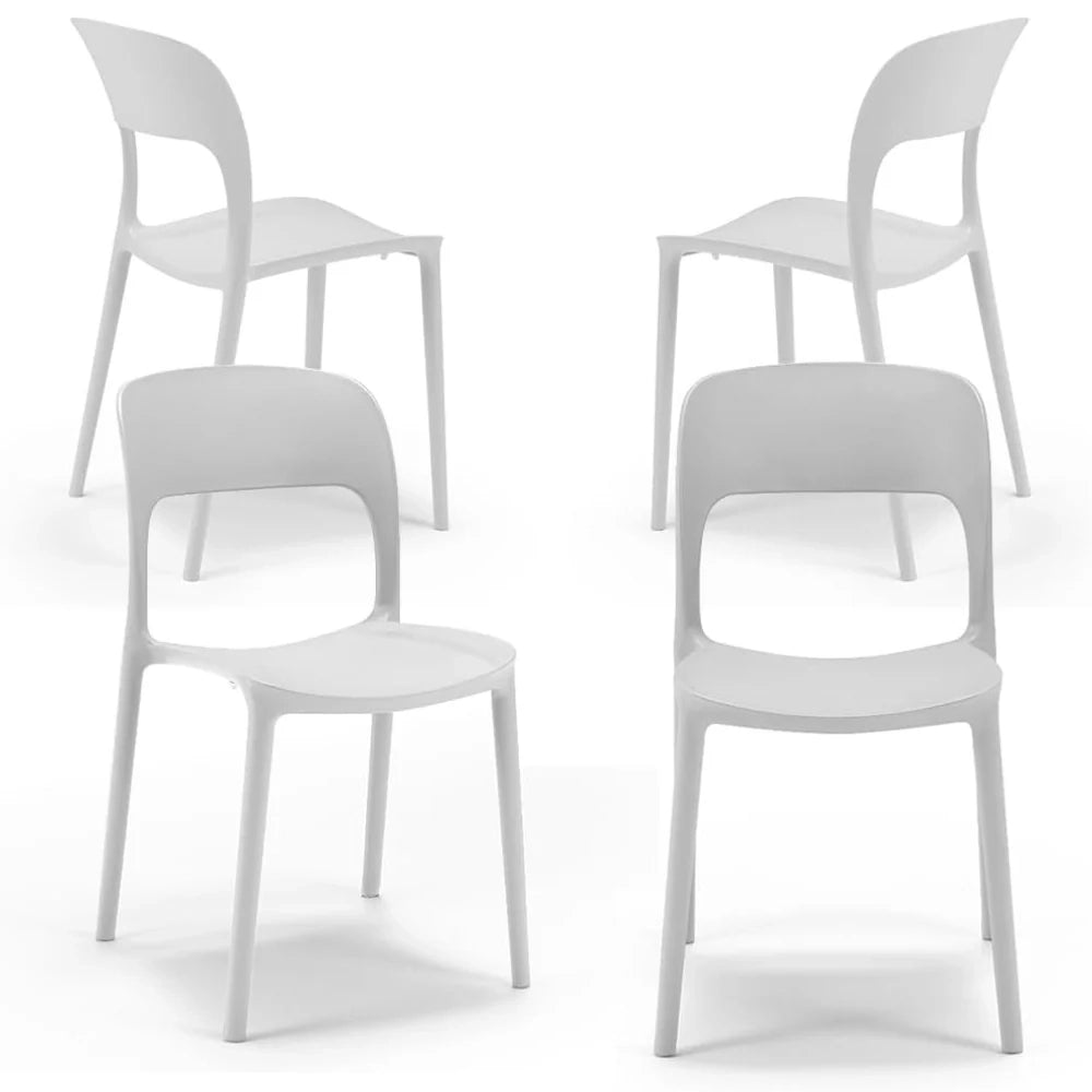 Set 4 sedie in polipropilene KATE, impilabile, resistente ai raggi UV, design moderno, ideale per sala da pranzo, cucina, sala d’attesa, bar, ristoranti o da esterno, colore Bianco