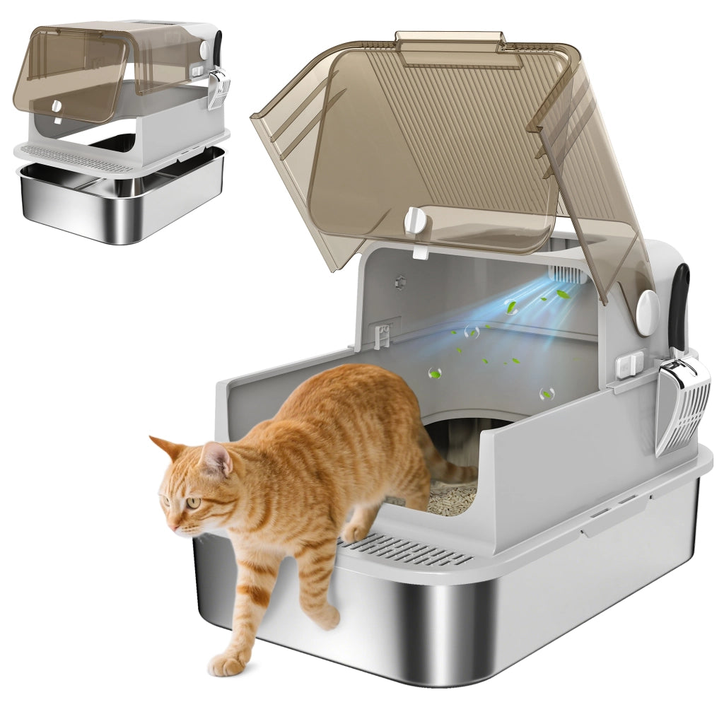 Arenero per Gatti in Acciaio Inox con Tapa ¨C Zephmum ¨C Grigio 80x50x30