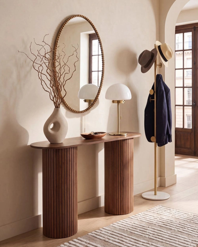 Consolle marrone scuro in MDF con gambe scanalate 120 cm design classico-moderno