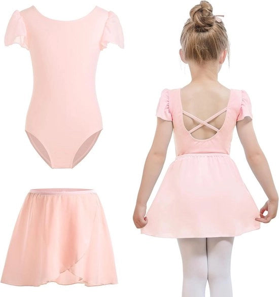 Abbigliamento da Ballo Ragazze con Gonna Rimovibile Rosa 140 - Borsa da Ballo per Bambine con Piumini - Corpo da Ballo
