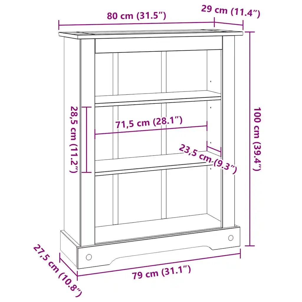 Libreria a 3 Ripiani Pino Messicano Corona Range 81x29x100 cm cod mxl 13121