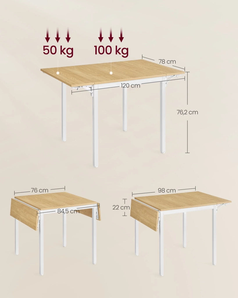 Tavolo da pranzo pieghevole 78 x 120 x 76,2 cm tavolo da cucina/scrivania estensibile per 2-4 persone rettangolare con ante a ribalta per piccoli spazi beige 12_0007671